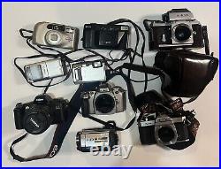LOT OF 9 Mixed Lot Cameras 35mm, Digital, And 1 Sony Camcorder For Parts As Is